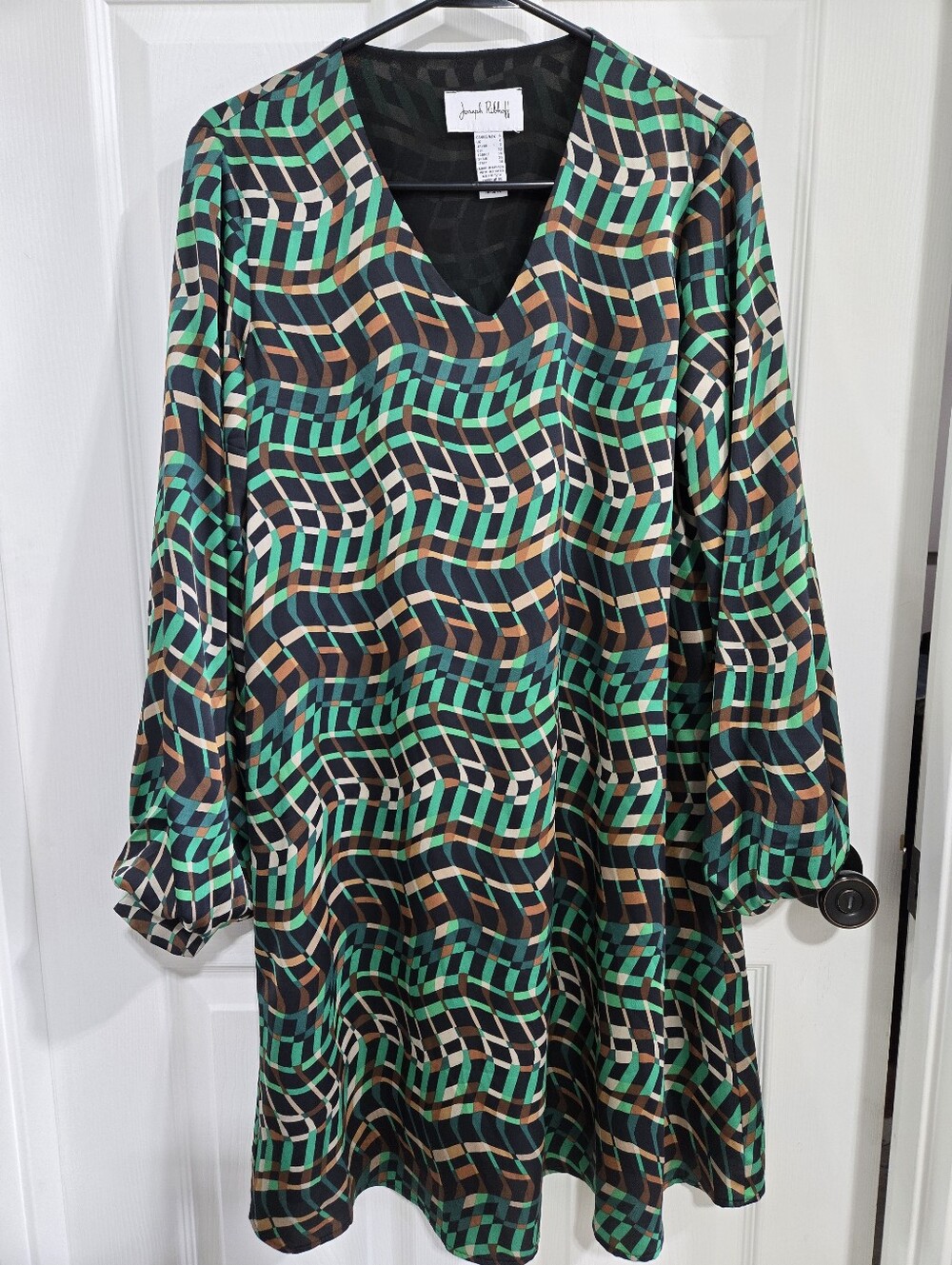 Women's Joseph Ribkoff Long Sleeve Dress Size 4 Green Black Geometric